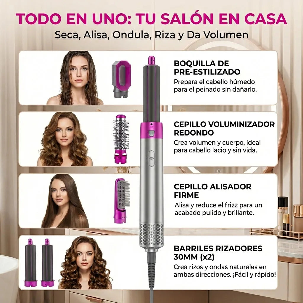 Cepillo Multiuso 5 en 1 (Seca, Ondula y Alisa)