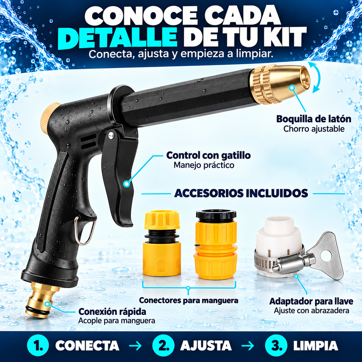 HidroFuerza™ Boquilla de Agua de Alta Presión 5 en 1