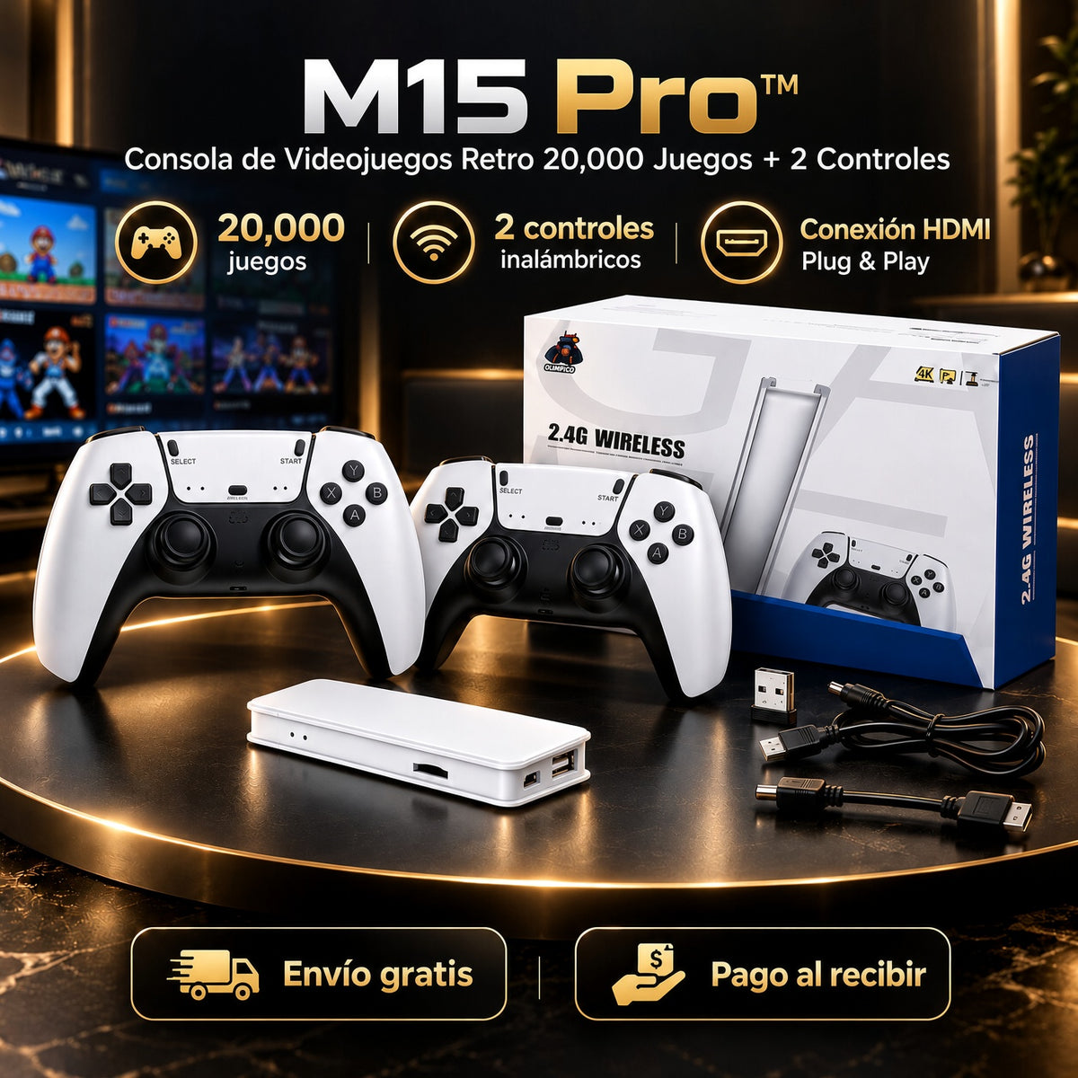 M15 Pro™ Consola de Videojuegos Retro 20.000 Juegos + 2 Controles
