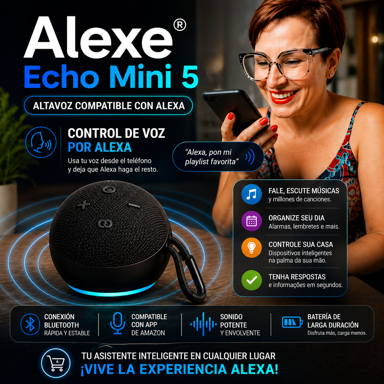 Alexe® Echo Mini 5 - Altavoz Compatible con Alexa