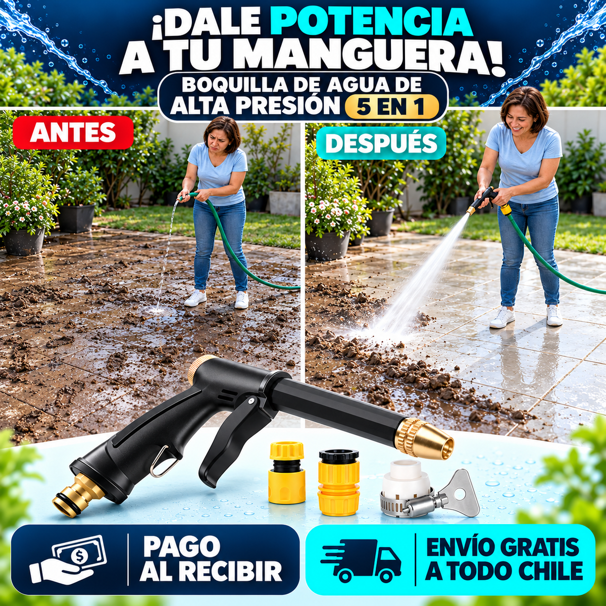 HidroFuerza™ Boquilla de Agua de Alta Presión 5 en 1
